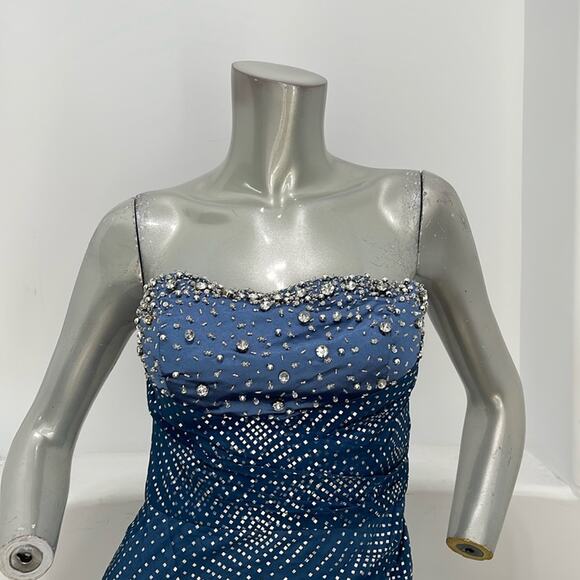 Interlude Couture Collection Strapless Beaded Silk Blue Mini Dress Size 8 - Picture 8 of 14